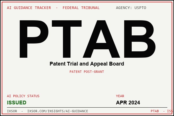 PTAB (Patent Trial and Appeal Board) AI guidance status badge — IXSOR