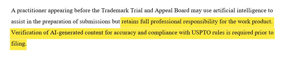 Representative text from TTAB AI guidance, highlighted — IXSOR rendering