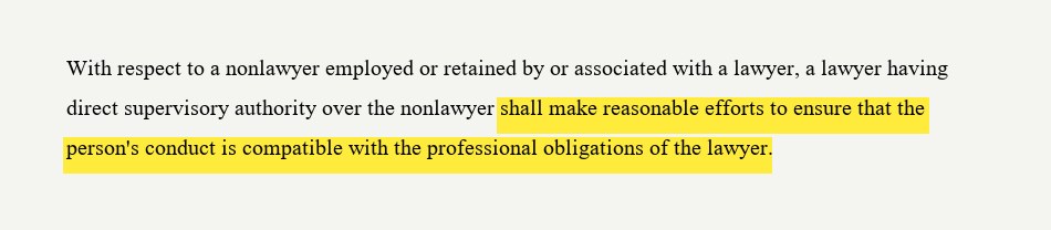 ABA Model Rule 5.3(b) excerpt with the lawyer's obligation to supervise nonlawyers highlighted in yellow