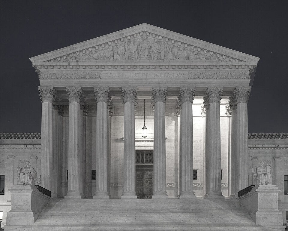 Supreme Court of the United States, west facade at dusk