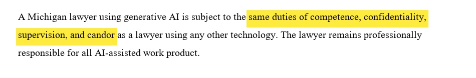 Representative text from Michigan AI ethics guidance, highlighted — IXSOR rendering