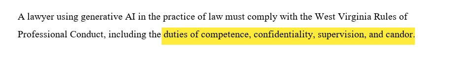 Representative text from West Virginia AI ethics guidance, highlighted — IXSOR rendering